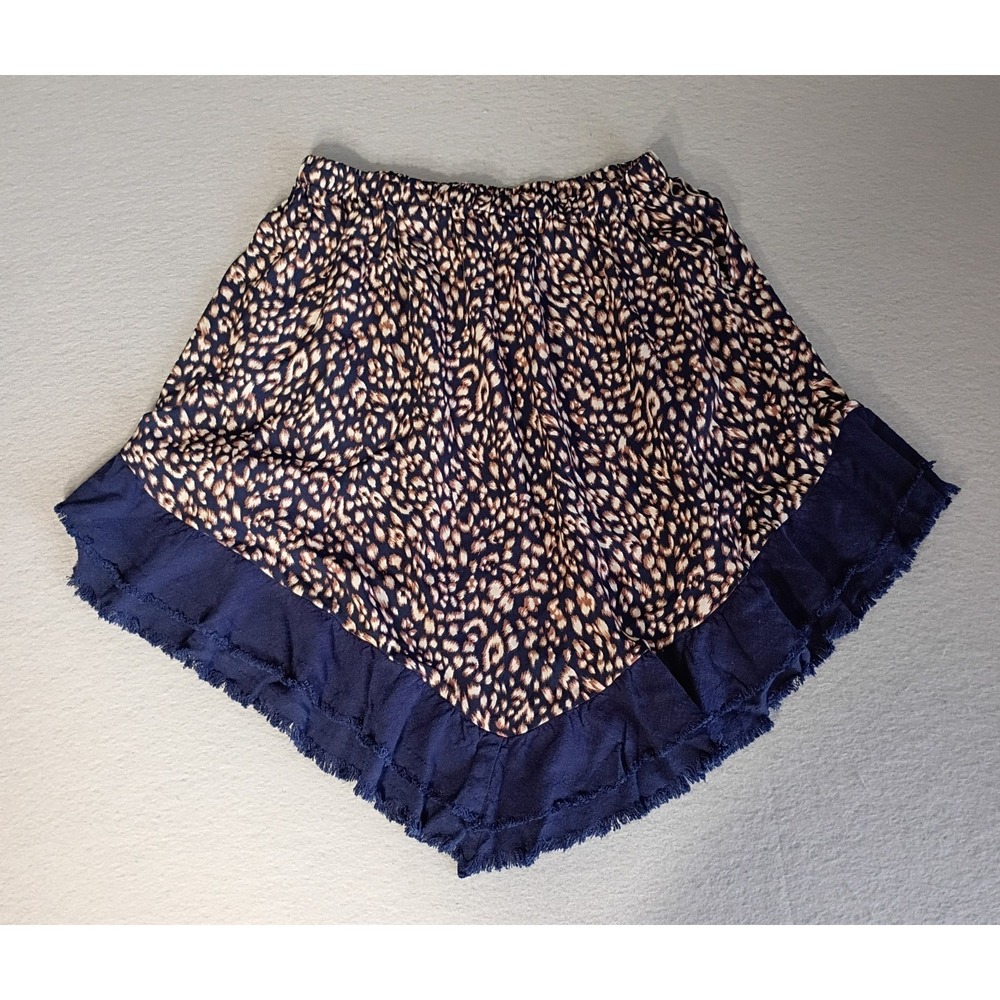 Umgee Navy Blue Brown‎ Ruffle Tiered Short Skirt Elastic Waist Size S NWT